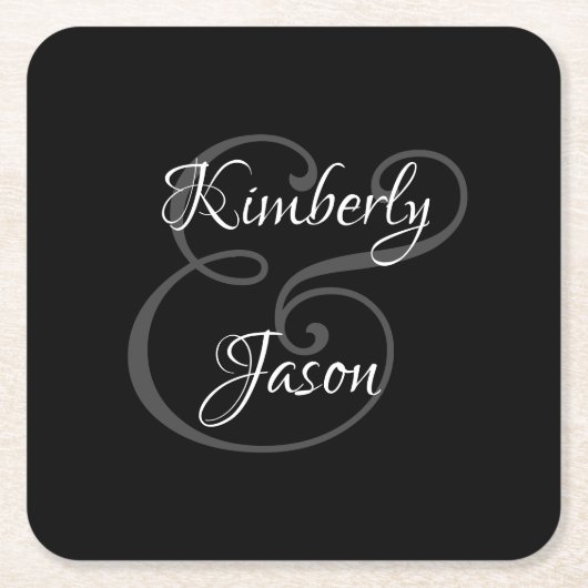DIY Zijne & haar scriptnamen, wit & grijs op zwart Kartonnen Onderzetters (Voorkant)