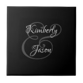 DIY Zijne & haar scriptnamen, wit & grijs op zwart Tegeltje (Voorkant)