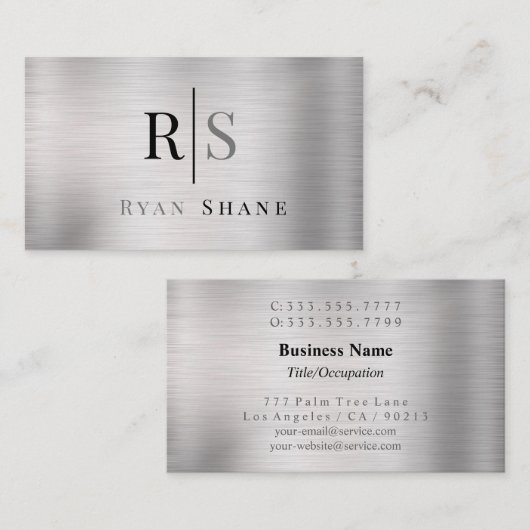 DIY Zwart & Grijs Monogram & Naam, Geborsteld Zilv Visitekaartje (Voorkant / Achterkant)