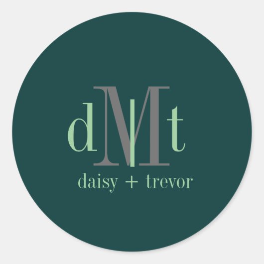 DIYcolours Hunter Green+Graphite+Mint Monogram Ronde Sticker (Voorkant)