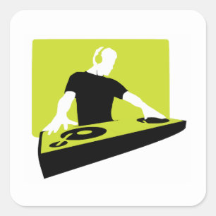 dj-311764 dj schijf jockey groene zwarte deksrecor vierkante sticker