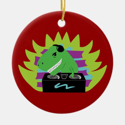 Dj-asaurus Rex Keramisch Ornament (Voorkant)