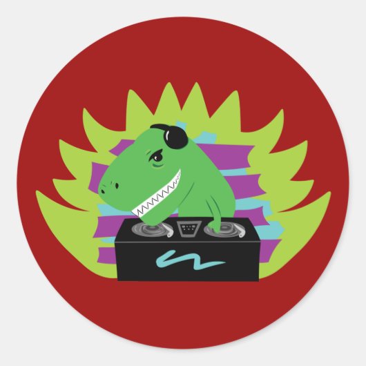 Dj-asaurus Rex Ronde Sticker (Voorkant)