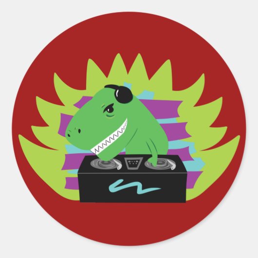 Dj-asaurus Rex Ronde Sticker (Voorkant)