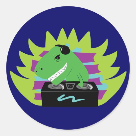 Dj-asaurus Rex Ronde Sticker (Voorkant)