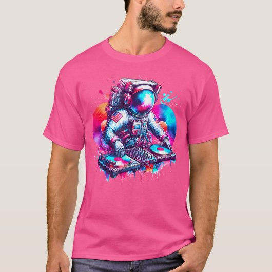 DJ Astronaut EDM Music Djing Spaceman Psytrance Te T-shirt (Voorkant)