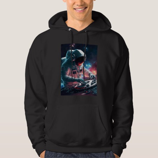 DJ Astronaut Turntable in Space Graphic for Men an Hoodie (Voorkant)