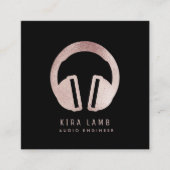 DJ Audio Engineer Hoofdtelefoon Roos Gold Glitter Vierkante Visitekaartje (Voorkant)