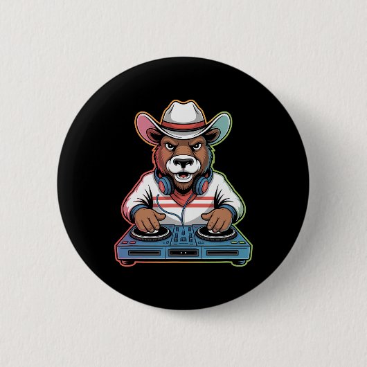 DJ Beer Cowboy Mixing Beats Ronde Button 5,7 Cm (Voorkant)