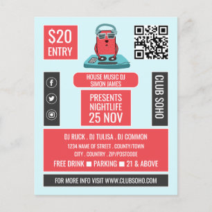 DJ bij de Deck Cartoon, Professionele DJ Advertere Flyer