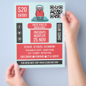 DJ bij de Deck Cartoon, Professionele DJ Advertere Flyer (Hand)