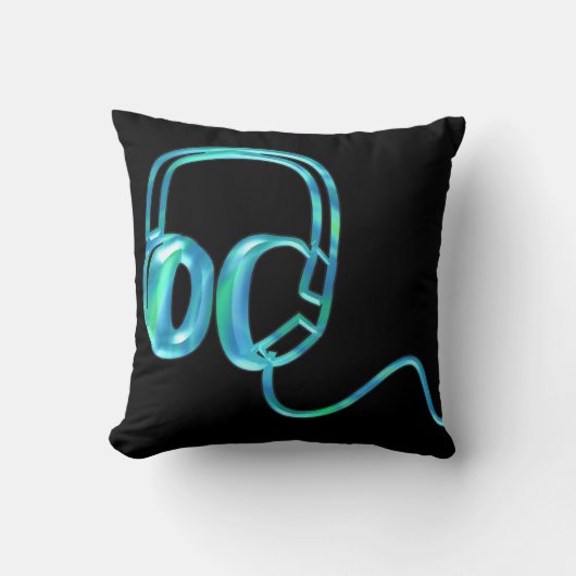 DJ Blue Earphones/Blue Record Pillow Kussen (Voorkant)