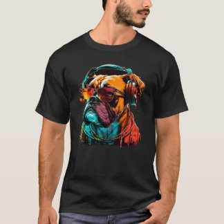 Dj Bulldog met hoofdtelefoon en zonnebril T-shirt