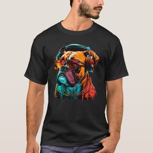 Dj Bulldog met hoofdtelefoon en zonnebril T-shirt (Voorkant)