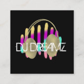 DJ Business Music Producer Neon en Faux Gold Vierkante Visitekaartje (Voorkant)