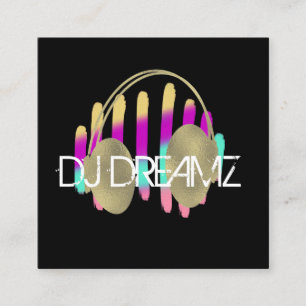 DJ Business Music Producer Neon en Faux Gold Vierkante Visitekaartje