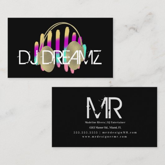 DJ Business Music Producer Neon en Faux Gold Visitekaartje (Voorkant / Achterkant)