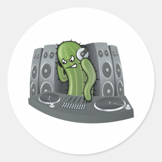DJ Cactus Design Ronde Sticker (Voorkant)