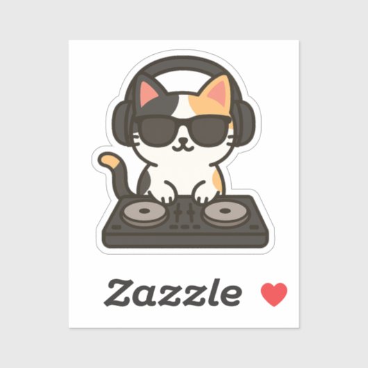 DJ Calico Cat Mixing Tracks Sticker (Vel)