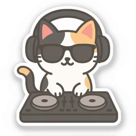 DJ Calico Cat Mixing Tracks Sticker (Voorkant)