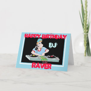 DJ cartoon happy birtday raver card Kaart