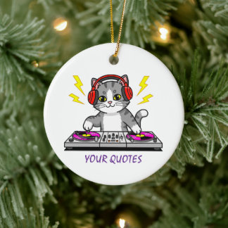 DJ Cat Cartoon – Illustratie voor een koele muziek Keramisch Ornament