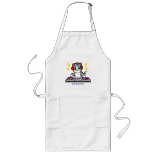 DJ Cat Cartoon – Illustratie voor muziekliefhebber Lang Schort
