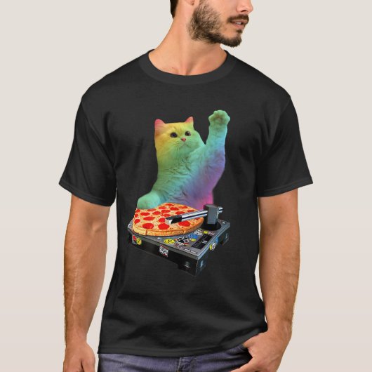 DJ Cat Cat DJ Pizza EDM Music Cute White Kat T-shirt (Voorkant)