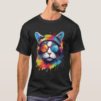 DJ Cat Dragen Hoofdtelefoon Zonnebril T-shirt