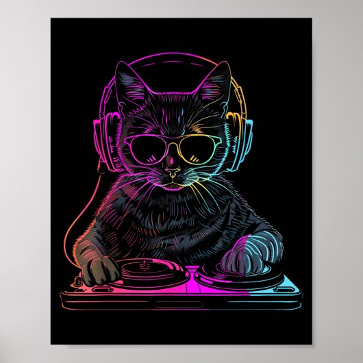 Dj Cat Edm Techno House Music Funny Cat Lover For  Poster (Voorkant)