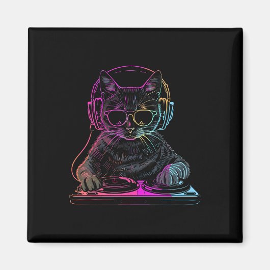 DJ Cat Edm Techno House Muziek Funny Cat Lover Magneet (Voorkant)