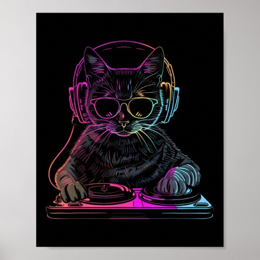 DJ Cat Edm Techno House Muziek Funny Cat Lover Poster (Voorkant)