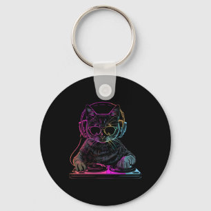 DJ Cat Edm Techno House Muziek Funny Cat Lover Sleutelhanger