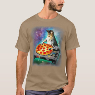 DJ Cat eet pizza in melkweg T-shirt