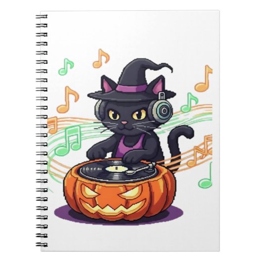 DJ Cat Halloween Oversized T-Shirt Notitieboek (Voorkant)