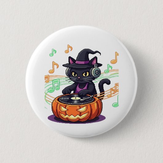 DJ Cat Halloween Oversized T-Shirt Ronde Button 5,7 Cm (Voorkant)