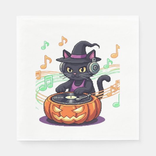 DJ Cat Halloween Oversized T-Shirt Servet (Voorkant)