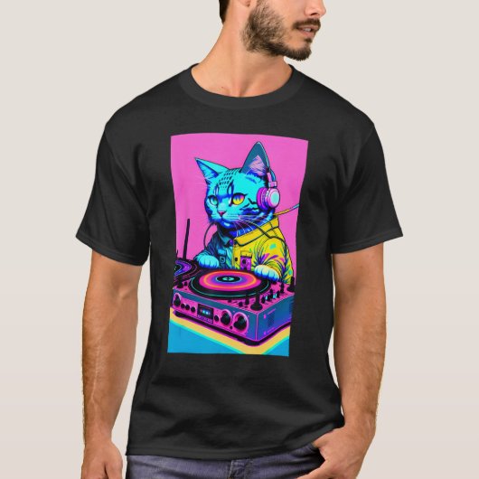 DJ Cat Headphones Turntable DJ Mixer Dreamwave Sty T-shirt (Voorkant)