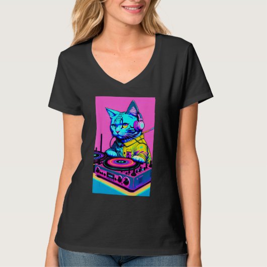 DJ Cat Headphones Turntable DJ Mixer Dreamwave Sty T-shirt (Voorkant)