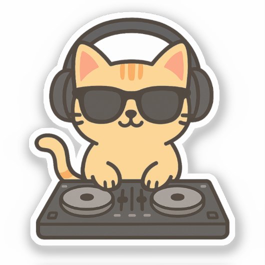 DJ Cat Mixing Tracks Sticker (Voorkant)