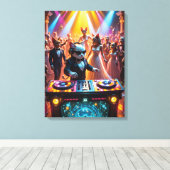 DJ Cat op een glamoureuze Feline Ballroom Party Canvas Afdruk (Insitu (Houten vloer))