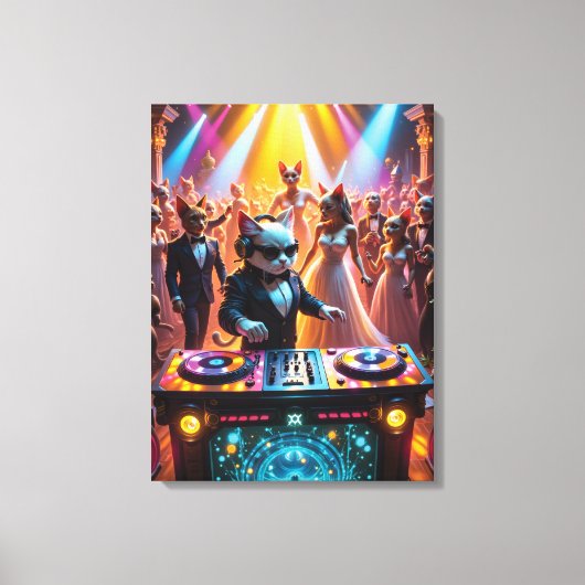 DJ Cat op een glamoureuze Feline Ballroom Party Canvas Afdruk (Voorkant)
