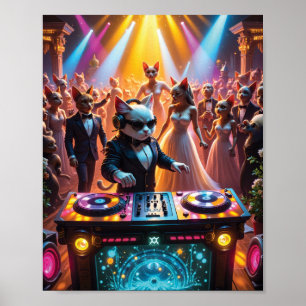 DJ Cat op een glamoureuze Feline Ballroom Party Poster