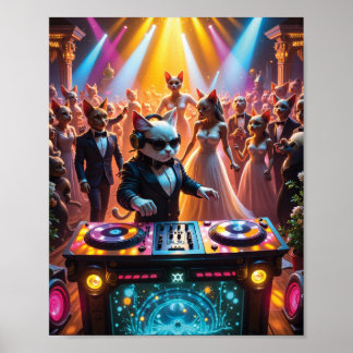 DJ Cat op een glamoureuze Feline Ballroom Party Poster