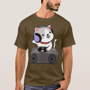 DJ Cat Scratch Platenspeler Muziek Kitten Musical T-shirt