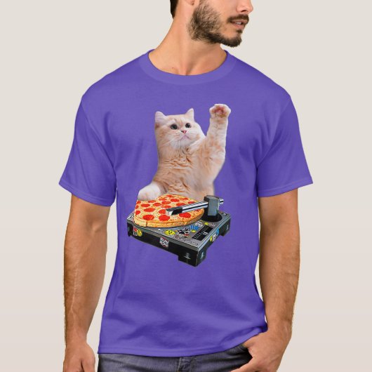 DJ Cat Shirt Cat DJ Pizza EDM Music Cute White (Voorkant)