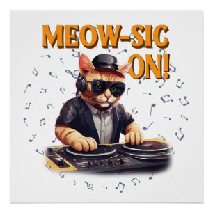 DJ Cat T-shirt Cat gitaar Shirt spelen Grappige Perfect Poster