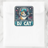 DJ Cat Vierkante Sticker (Tas)