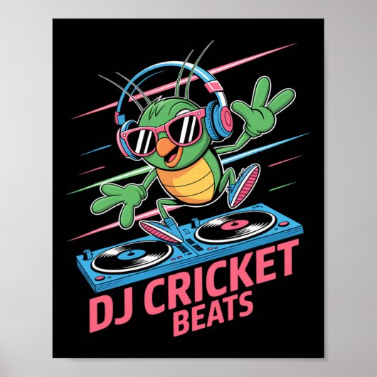 Dj Cricket Beats Groovy Muziek Pret Poster (Voorkant)