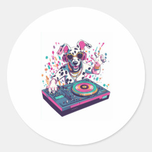 DJ Dalmatian – EDM Rave Party Dog Ronde Sticker